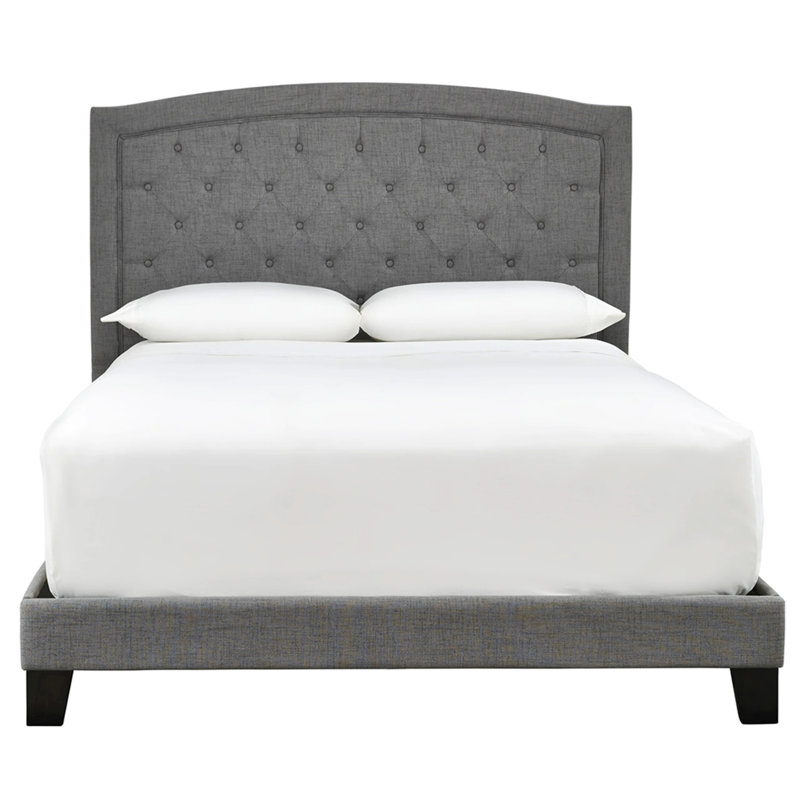 Modern Linen Fiber Upholstered Platform Bed Frame with Padded Headboard, Strong Wooden Slat Support, No Box Spring Required, Sturdy Construction, Clean Contemporary Bedroom Style, Easy Assembly