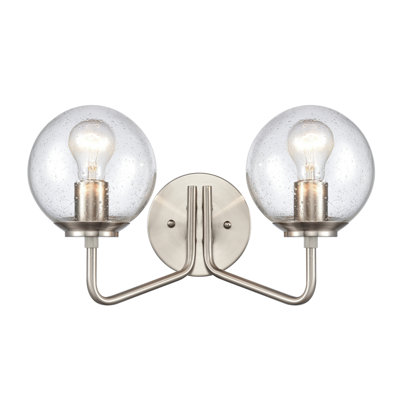 2 Light Wall Sconce In Satin Nickel With Seedy Glass