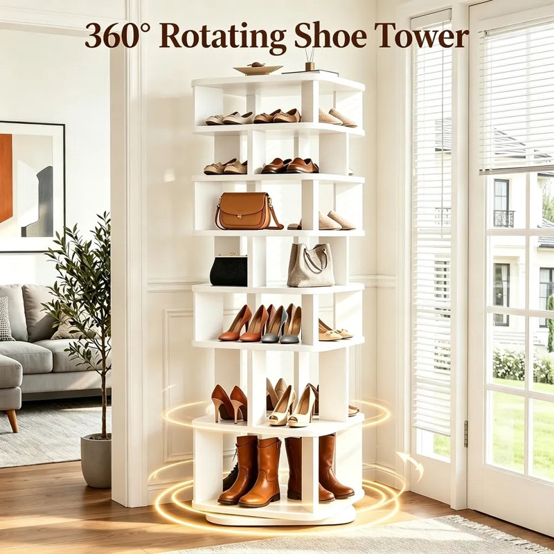 32-40 Pair Shoe Storage, 7 Tier Wood Rotating Shoe Rack