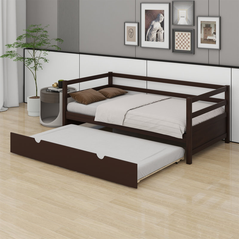 Shantee Twin Size Wooden Daybed with Trundle, Brown