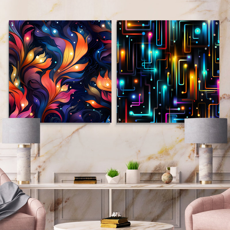 Cornisha - Ensemble de 2 peintures murales abstraites en acrylique, H 30 po x l 61 po