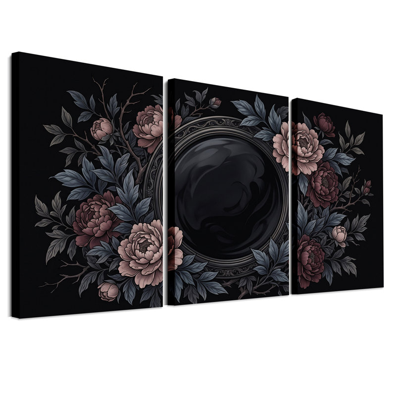 Pivoines en rose pâle et gris avec ensemble de 3 toiles encadrées, H 36 po x l 24 po x 3 pièces