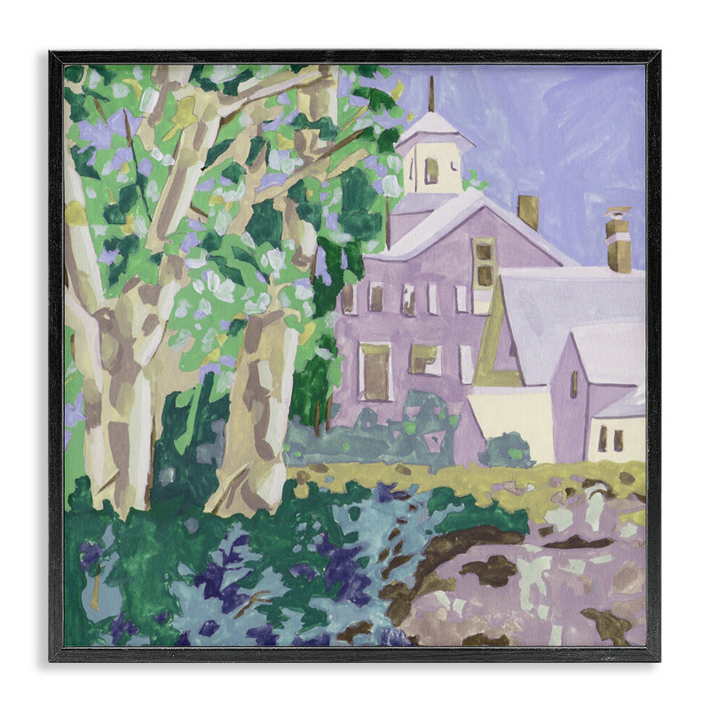 «Town Church Through Trees», art de la giclée par Melissa Wang, H 24 po x l 24 po, Giclée encadrée noir minuit