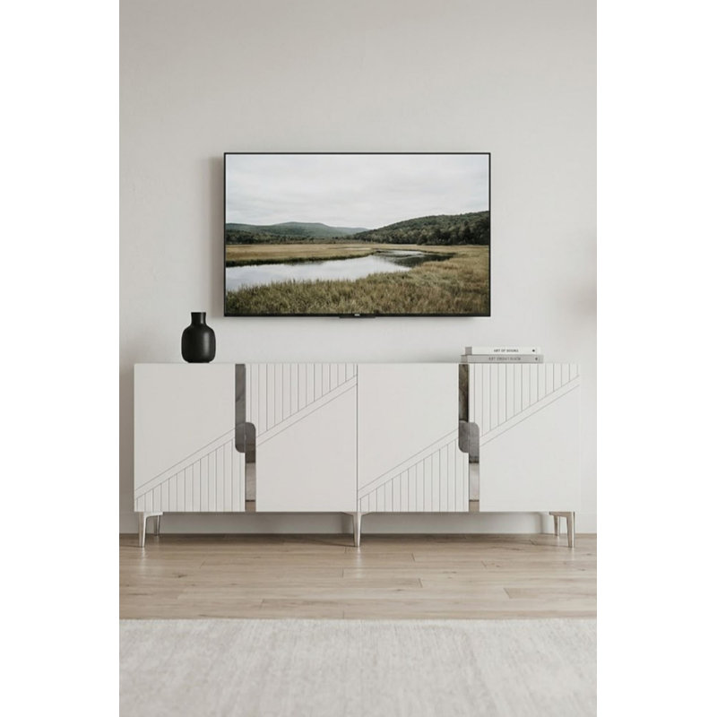 Console, 29.5" H x 49.21" W x 12.6" D, White/Silver