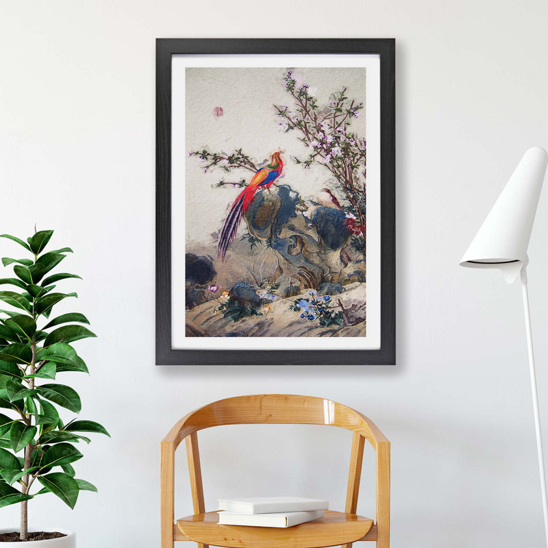 Long-tailed Bird by Lang Shining - Framed Print, 33cm H x 45cm W x 2cm D, Black