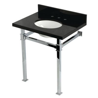 Kingston Brass Monarch 30-Inch Black Granite Console Sink with Stainless Steel Legs (8-Inch, 3-Hole)