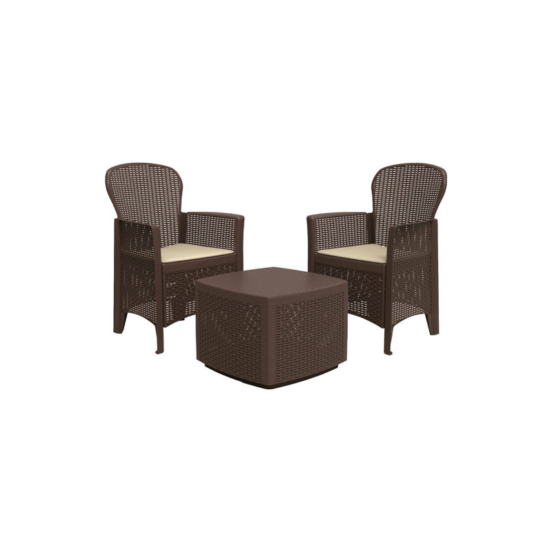 Napoli Rattan 2 - Person Seating Group with Cushions, Brown, Beige