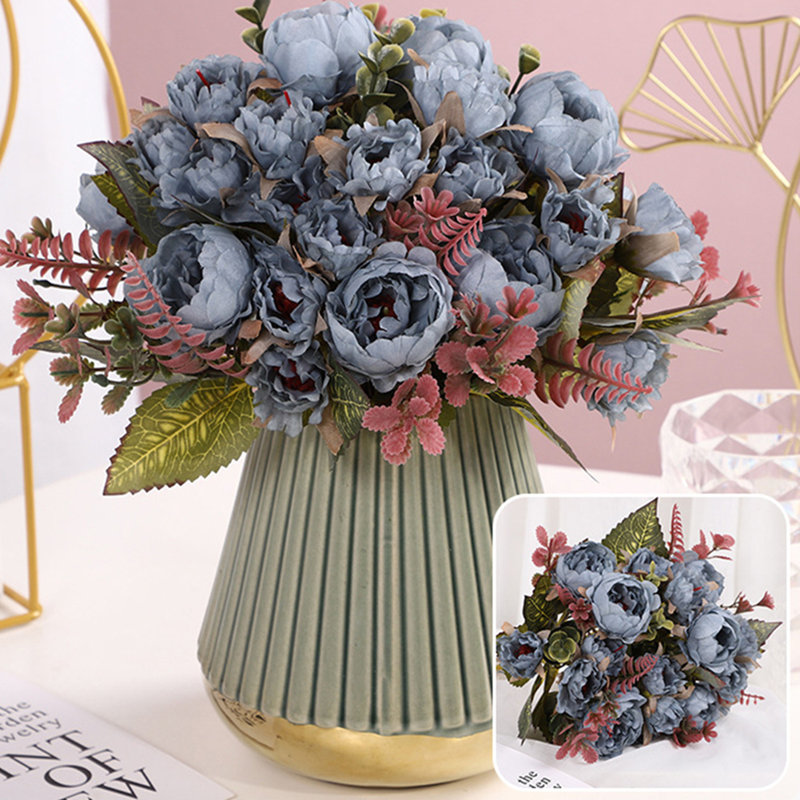 1pc Fleurs artificielles, pivoines, fleurs artificielles, accessoires de décoration de jardin, bouquets de mariage, bleu