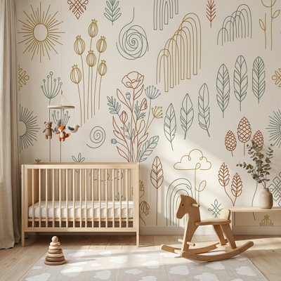 Minimalist Line Art Wallpaper Botanical Removable Scandinavian Wall Decor