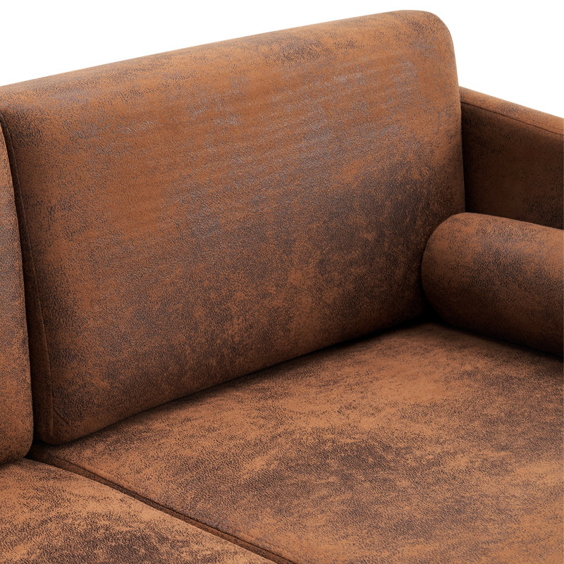 Causeuse en tissu brun avec coussins décoratifs et canapé rétro 51 po pour salon d'intérieur, Tissu de bronzage brun
