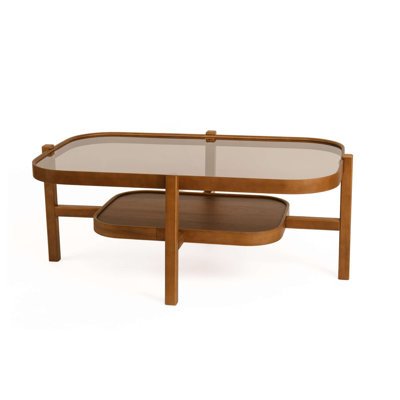Cloutier Elegant Coffee Table, 100% Solid Wood with Tempered Glass Top, 43.3 x 19.0 x 27.6 inches | Rich Walnut Finish, Modern Design | Perfect for Living Room, Durable & Stylish Centerpiece