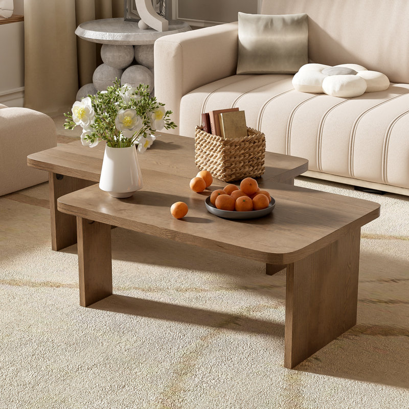 Modern Minimalist Coffee Table Set, Rectangle Coffee Table with Splicing Design, Multifunctional Combination Table for Living Room 