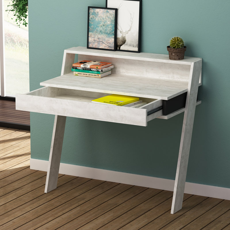 Cowork Modern Floating Desk Wall Mounted With Drawer 94cm Wide, Ancient White/Anthracite