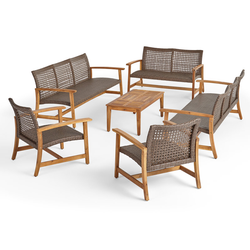 Becca 6 Piece Sofa Seating Group, Natural/Mixed Mocha