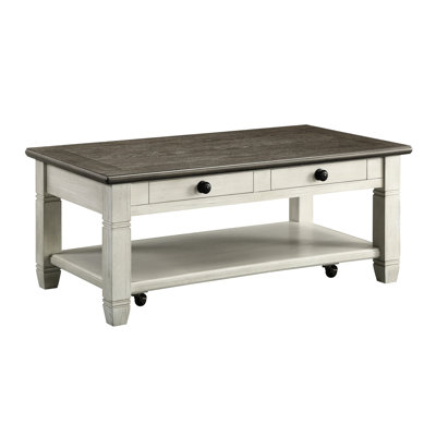 Table basse contemporaine à 2 tons avec 2 tiroirs et tablette décorative de salon