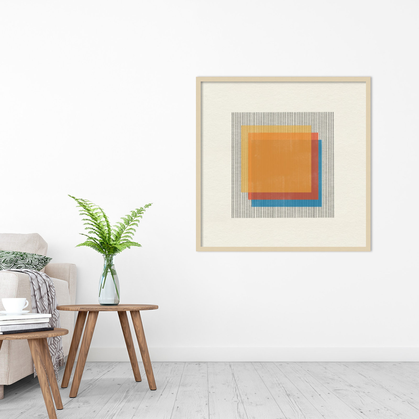 Midcentury Modern Squares No 1 by The MIUUS STUDIO Wood Framed Wall Art Print, Brown Framed, 33" H x 33" W x 1" D