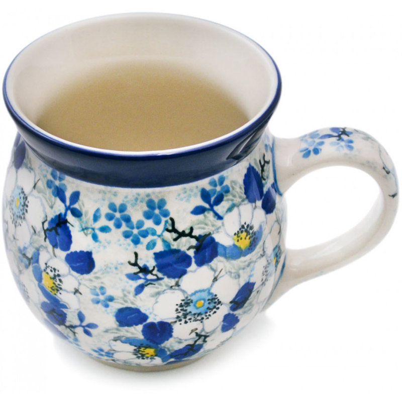 Tasse à bulles en grès poli 16 oz - Blossoming Blues
