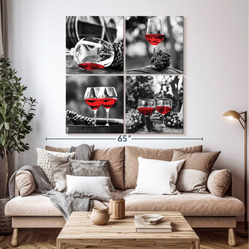 «Red Wine Glasses», ensemble de reproduction sur toile, H 50 po x l 50 po x P 1,25 po