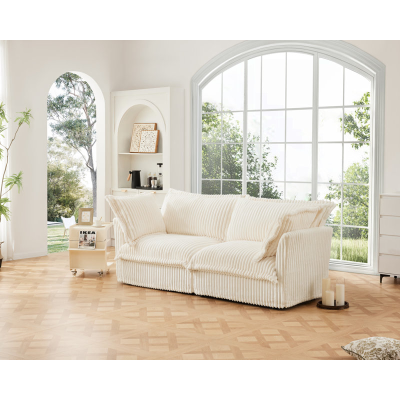 Modern Corduroy 2-seat Sofa With Detachable Slipcover – Deep Seat Upholstered Couch For Small Living Room & Apartment