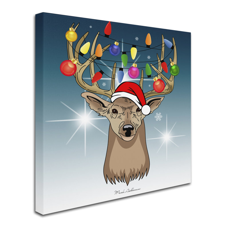 Art sur toile Kieninger «Christmas Deer 2», H 14 po x l 14 po x P 2 po