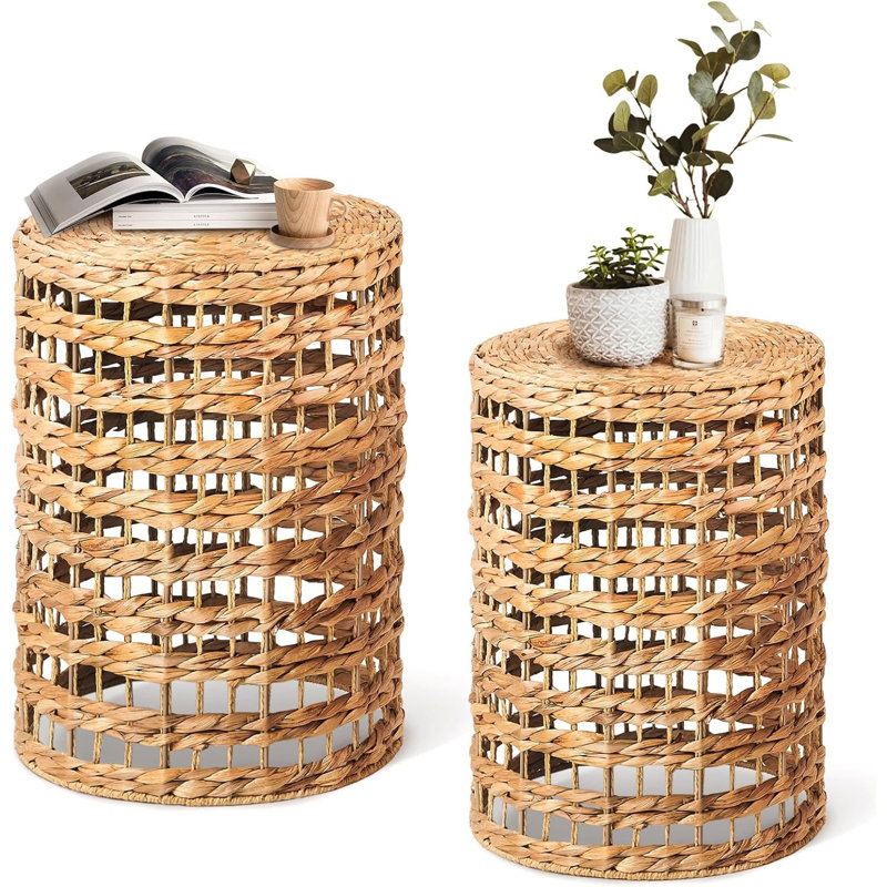 19.6"H Handwoven End Tables Set, 19.6" H x 14.1" W x 14.1" D