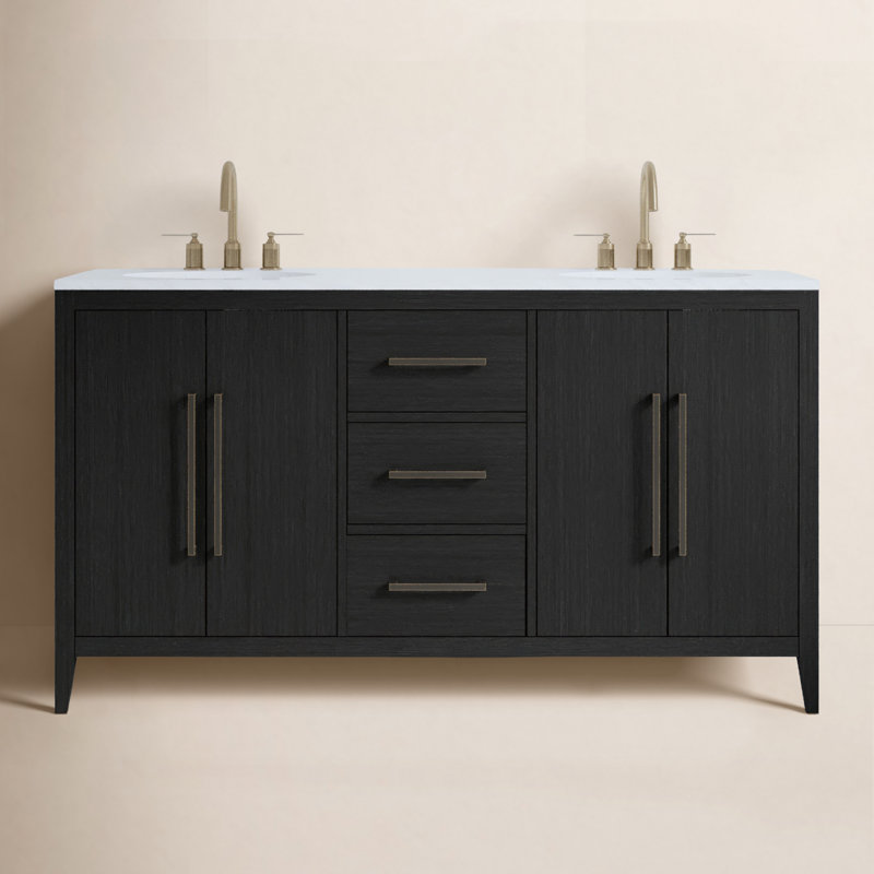 Chelsea 60" Double Bathroom Vanity Set, Dark Weathered Oak