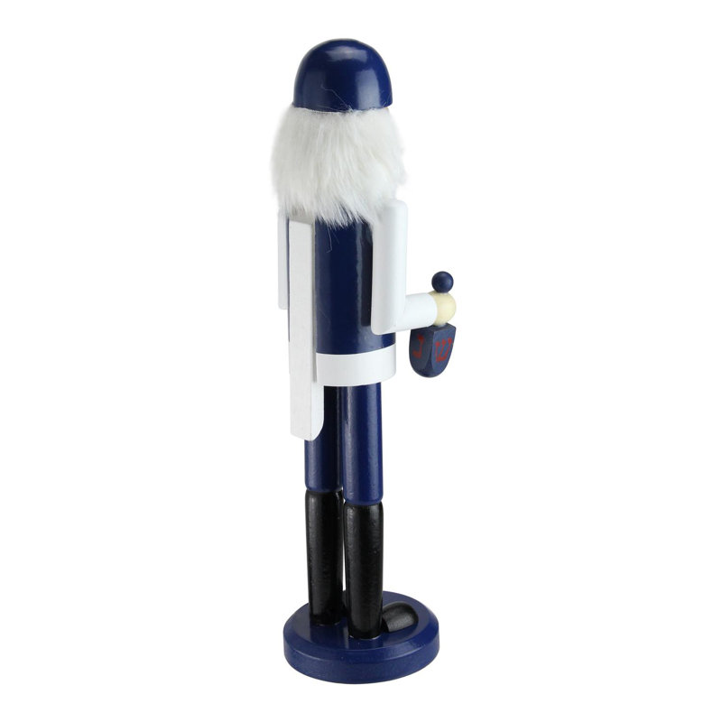 Casse-noisette en bois bleu et blanc avec menora et dreidel 14 po Hanoukka