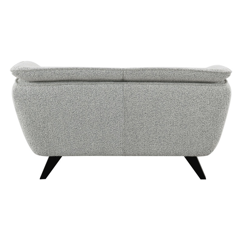 Light Gray Boucle Fabric and Wood Loveseat with Flared Arms