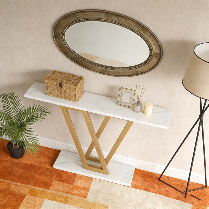 Console industrielle pour hall d'entrée, Marbre blanc