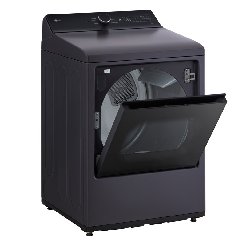 LG Ultra Large Capacity Rear Control Electric Dryer with EasyLoad, Door, AI Sensing and TurboSteam, 7.3 cu. ft., Matte Black