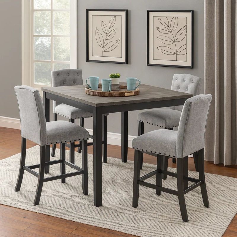4 - Person Four Leg Base Dining Set, Gray, Gray/Black