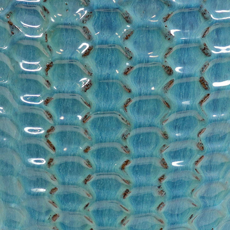 14 in (35.6 cm) Raised Hexagon Pattern Glazed Ceramic Planter - Turquoise