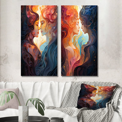 Encre Fusion Couple Kiss Romance I - Portrait romantique, ensemble de 2 décorations murales