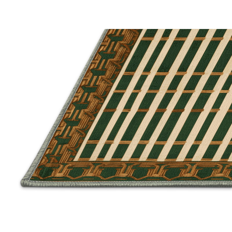 Tapis vert art déco lavable à la machine, Tapis de couloir 2 pi x 5 pi