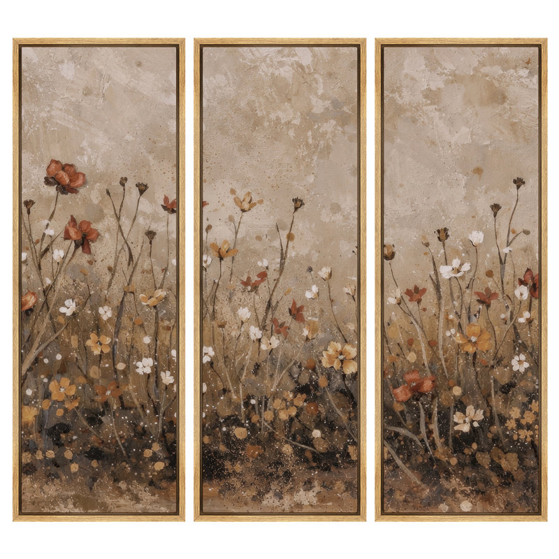 Autumn Wildflower Meadow Artwork, Living Room Pictures, Framed Canvas Giclee Print Wall Art, Natural Floater Frame