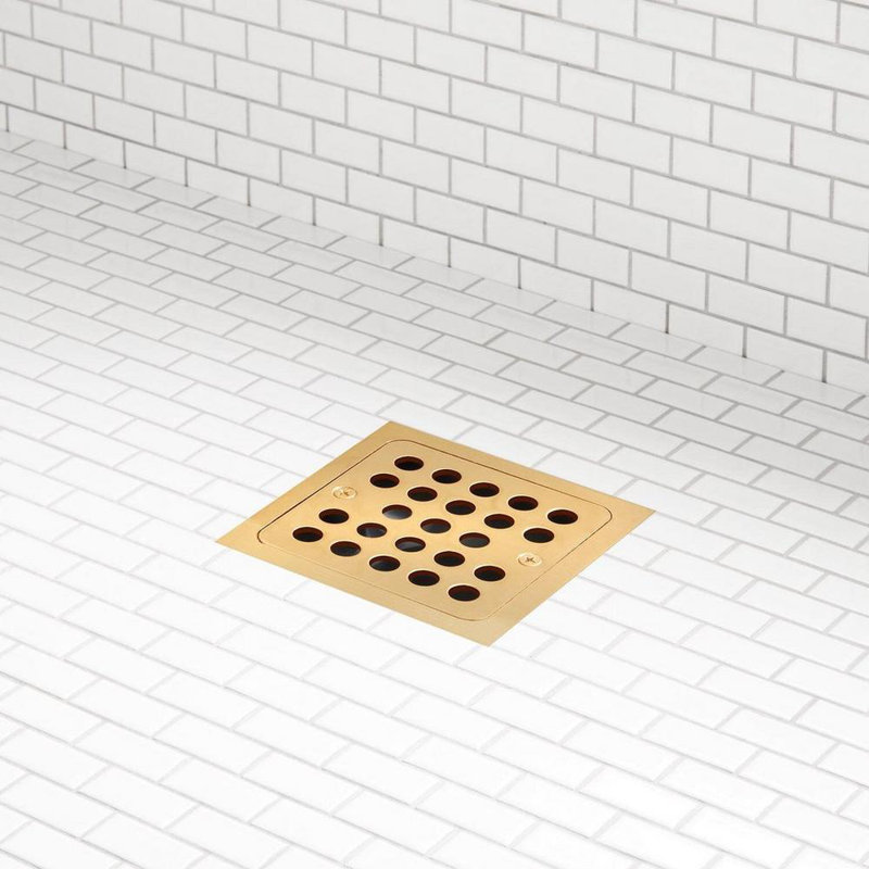 Signature Hardware Menlo Square Shower Drain, Brushed Gold, No
