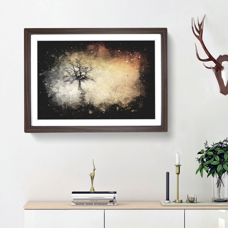 Tree Reflection at Sunset - Picture Frame Graphic Art Print, Walnut Framed, 45cm H x 63cm W x 2cm D