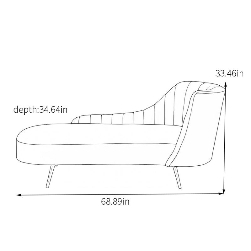Chaise longue en velours avec structure en bois massif, Accoudoir à droite (vu de face)