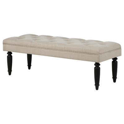 Rasa Accent Bench, Tufted Latte Brown Fabric, Black Turned Legs 52 Inch