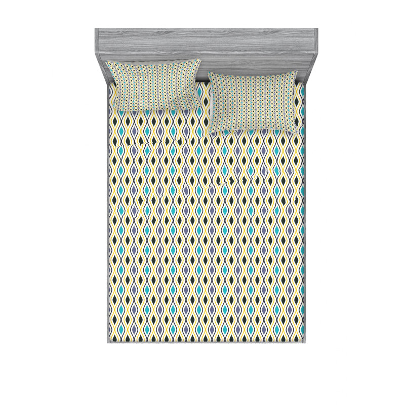 Microfiber Abstract Sheet Set, Queen Sheet Set with Fitted Sheet