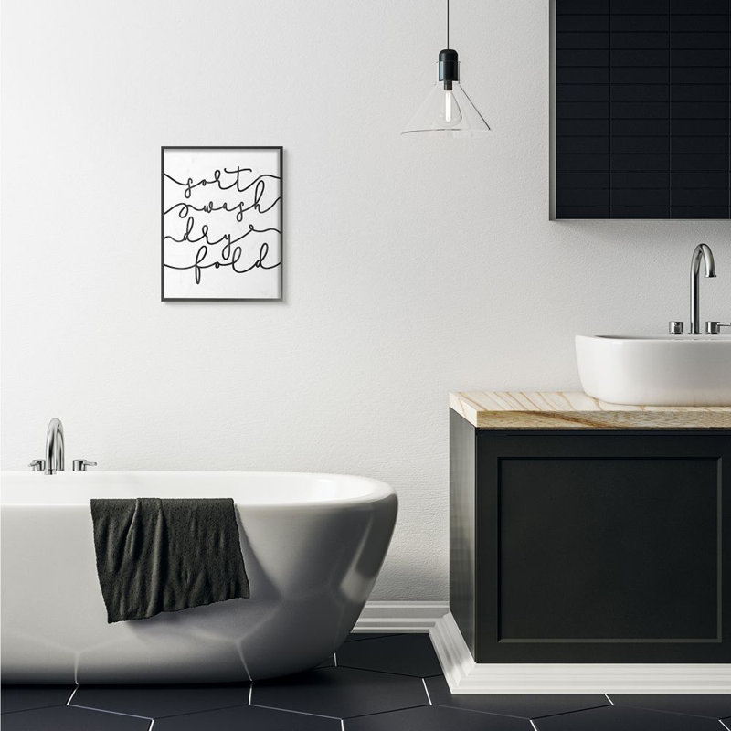 «Sort Wash Dry Fold Cursive Laundry» par Erica Billups - impression d'art textuel, Giclée encadrée noir minuit