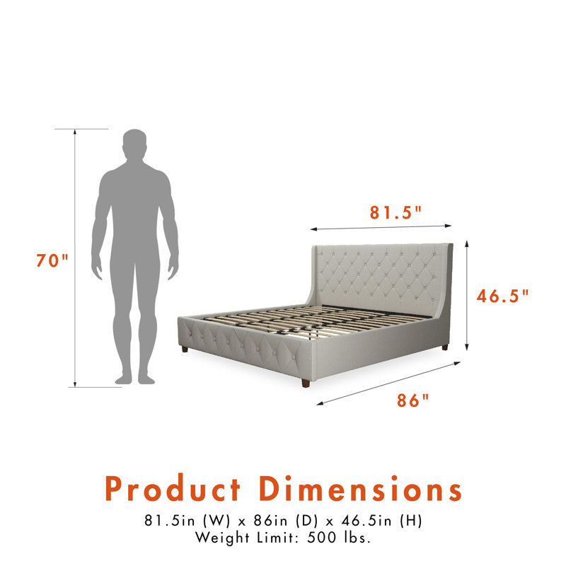 King Gray Linen Tufted Upholstered Bed with Metal Frame