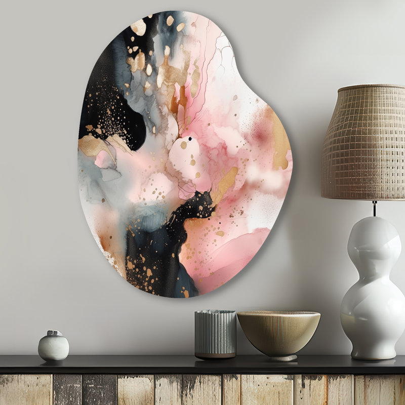 Pink Gold Marble Texture II - Abstract Marble Pear Shape Metal Wall Sculpture, 30" H x 22" W