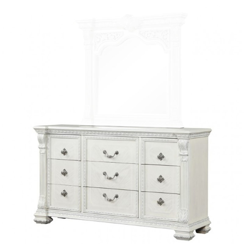 Commode 9 tiroirs Waldrews, Fil de métal blanc brossé
