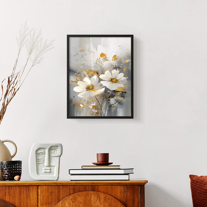 Série FLORAL CDxxv - reproduction encadrée de qualité supérieure - prête à être accrochée - aucun clou requis, Noir