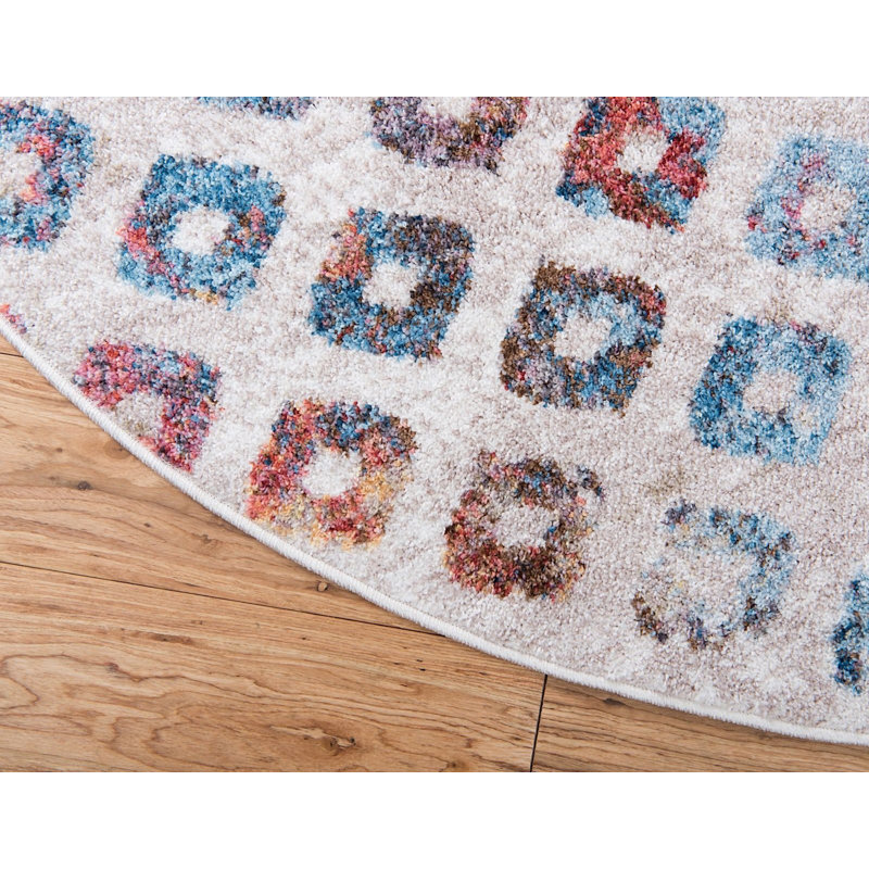 Tapis à motif géométrique multicolore Corvena, Rond 3 pi 3 po