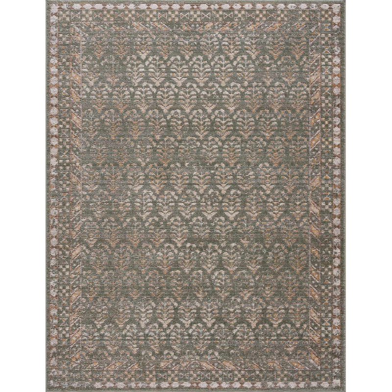 Tapis olive / vert / brun Val Farmhouse, 6'7" x 9'6"