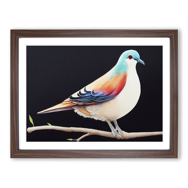 Watercolour Dove Bird - Single Picture Frame Print, 46cm H x 64cm W x 2cm D, Walnut Framed