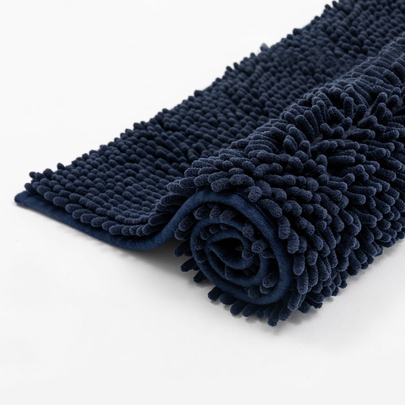 Thomesha Chenille Bath Rug, 19.5" W x 29.7" L, Navy Blue