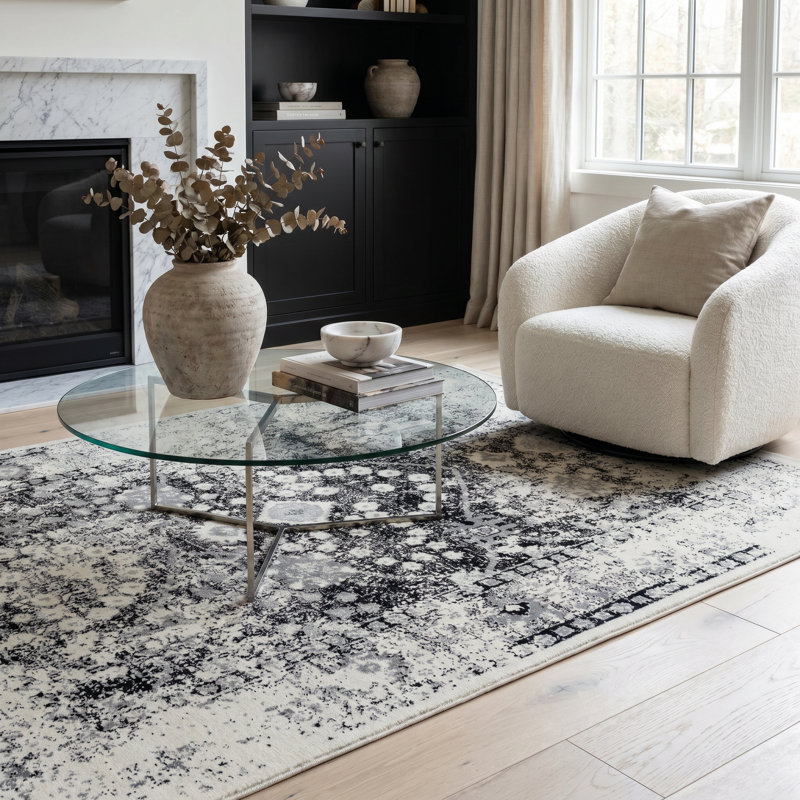 Rug Branch Huda 8' x 11' (7'10" x 10'10") Black/Grey Oriental Indoor Area Rug, Traditional, Low Pile, Stain-Resistant Carpet - Living Room, Bedroom, Dining Room, and Kitchen